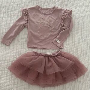 Minnie Mouse Pink Ruffle Long Sleeve Top and Tulle Skirt Set
